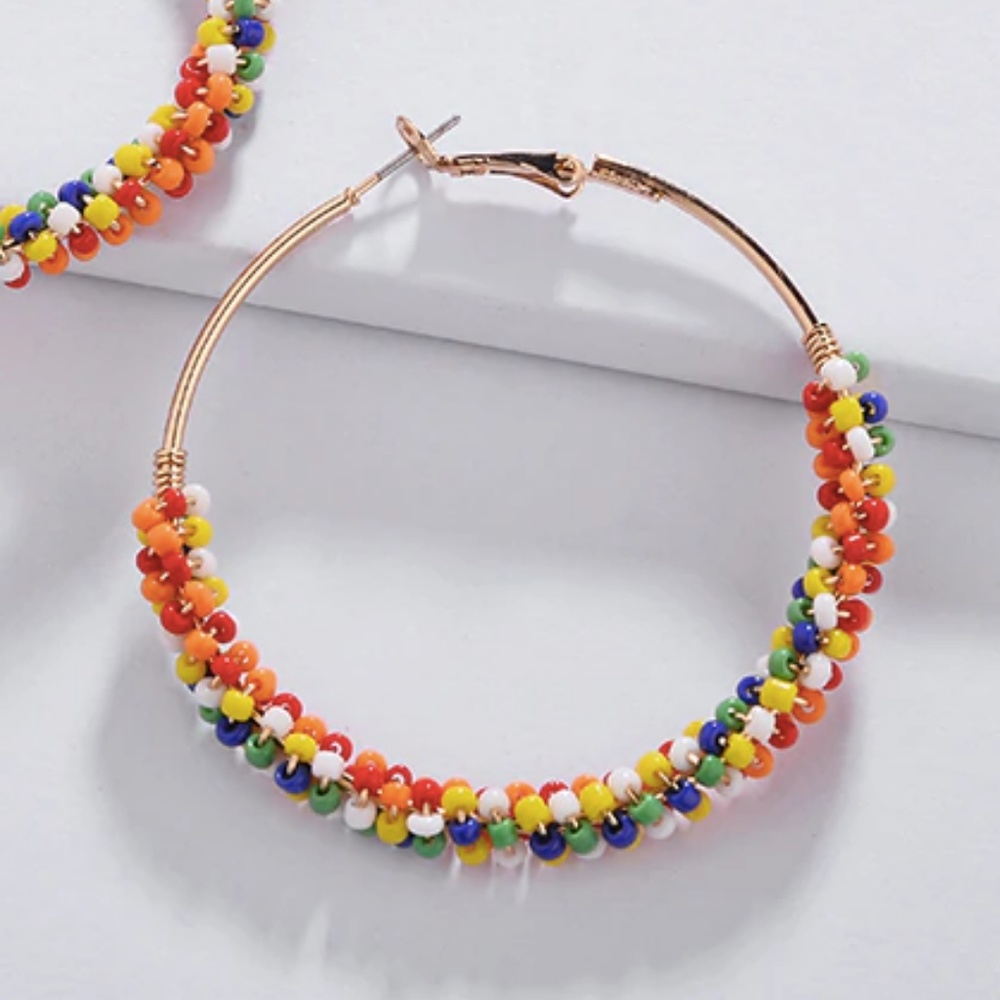 NWT, Colorful mini bead hoop earrings - Picture 2 of 7